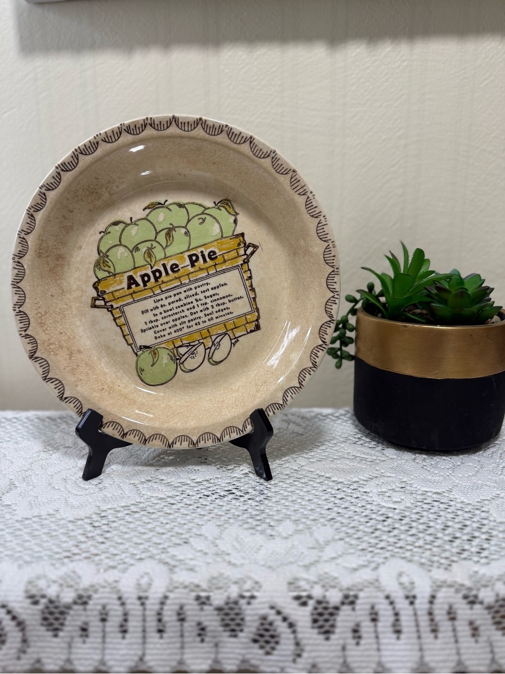 Vintage 1980's USA Made APPLE PIE Recipe BAKING DISH Pie Plate - Picture 2 of 9